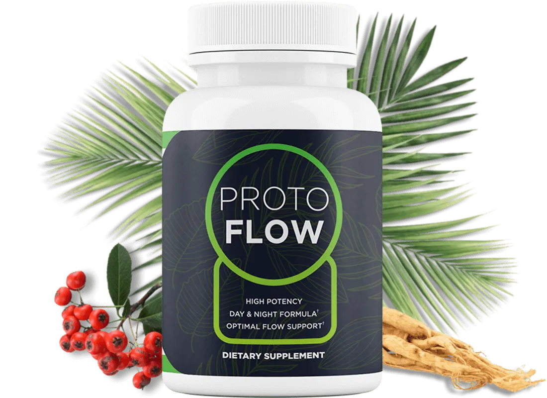 Protoflow prostate wellness supplement displayed with adult men researching daily urinary and bladder support options